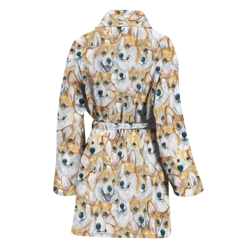 Watercolor Corgi Pattern Print Women's Bathrobe