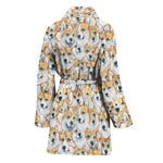 Watercolor Corgi Pattern Print Women's Bathrobe