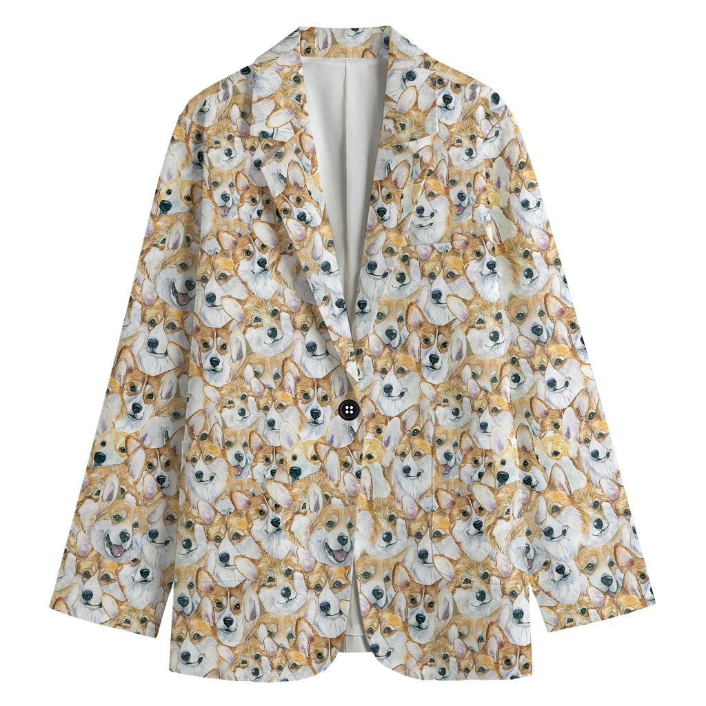 Watercolor Corgi Pattern Print Women's Blazer