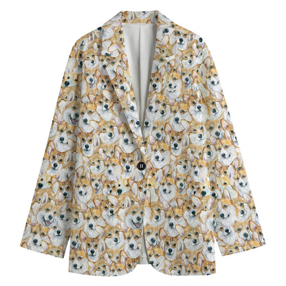 Watercolor Corgi Pattern Print Women's Blazer