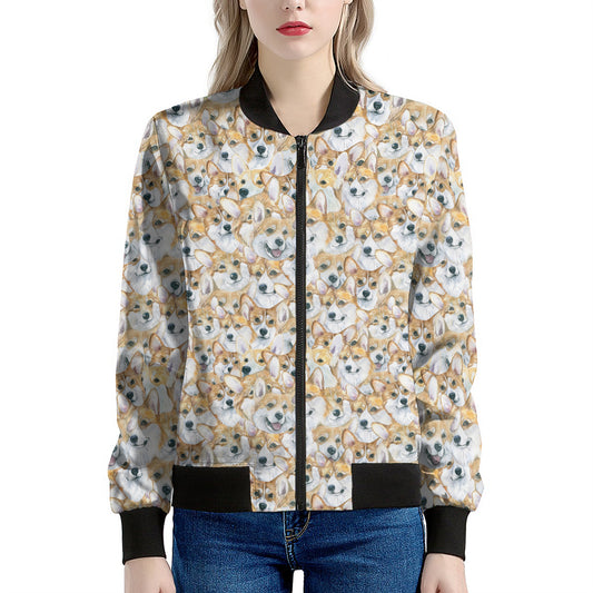 Watercolor Corgi Pattern Print Women's Bomber Jacket
