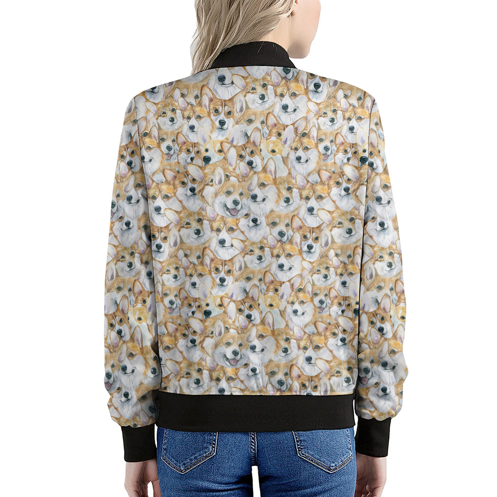 Watercolor Corgi Pattern Print Women's Bomber Jacket