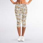 Watercolor Corgi Pattern Print Women's Capri Leggings