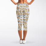 Watercolor Corgi Pattern Print Women's Capri Leggings
