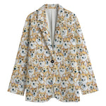 Watercolor Corgi Pattern Print Women's Cotton Blazer