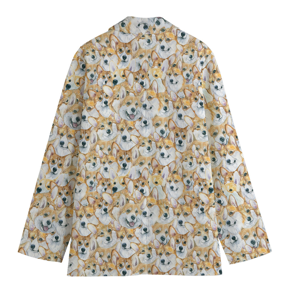 Watercolor Corgi Pattern Print Women's Cotton Blazer