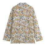 Watercolor Corgi Pattern Print Women's Cotton Blazer