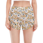 Watercolor Corgi Pattern Print Women's Split Running Shorts
