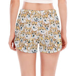 Watercolor Corgi Pattern Print Women's Split Running Shorts