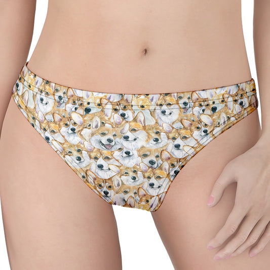 Watercolor Corgi Pattern Print Women's Thong