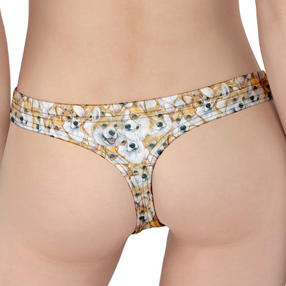 Watercolor Corgi Pattern Print Women's Thong