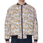 Watercolor Corgi Pattern Print Zip Sleeve Bomber Jacket
