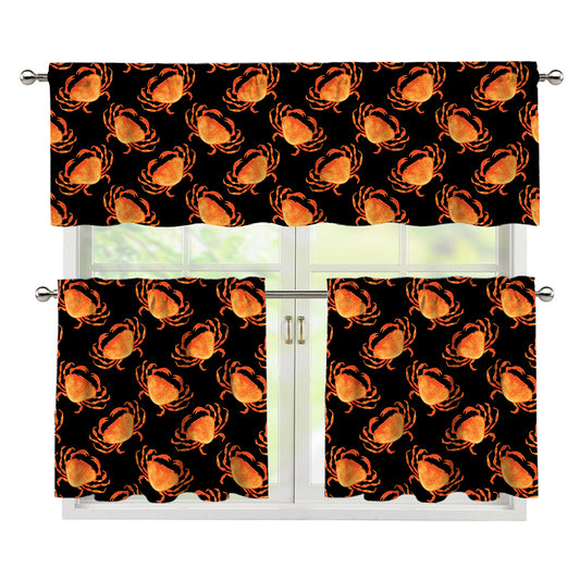 Watercolor Crab Pattern Print 3 Piece Kitchen Curtains