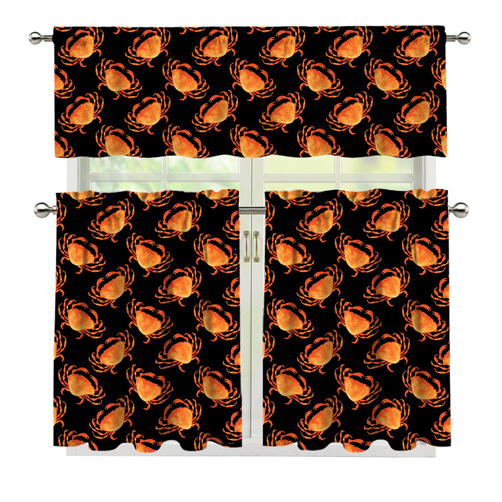 Watercolor Crab Pattern Print 3 Piece Kitchen Curtains