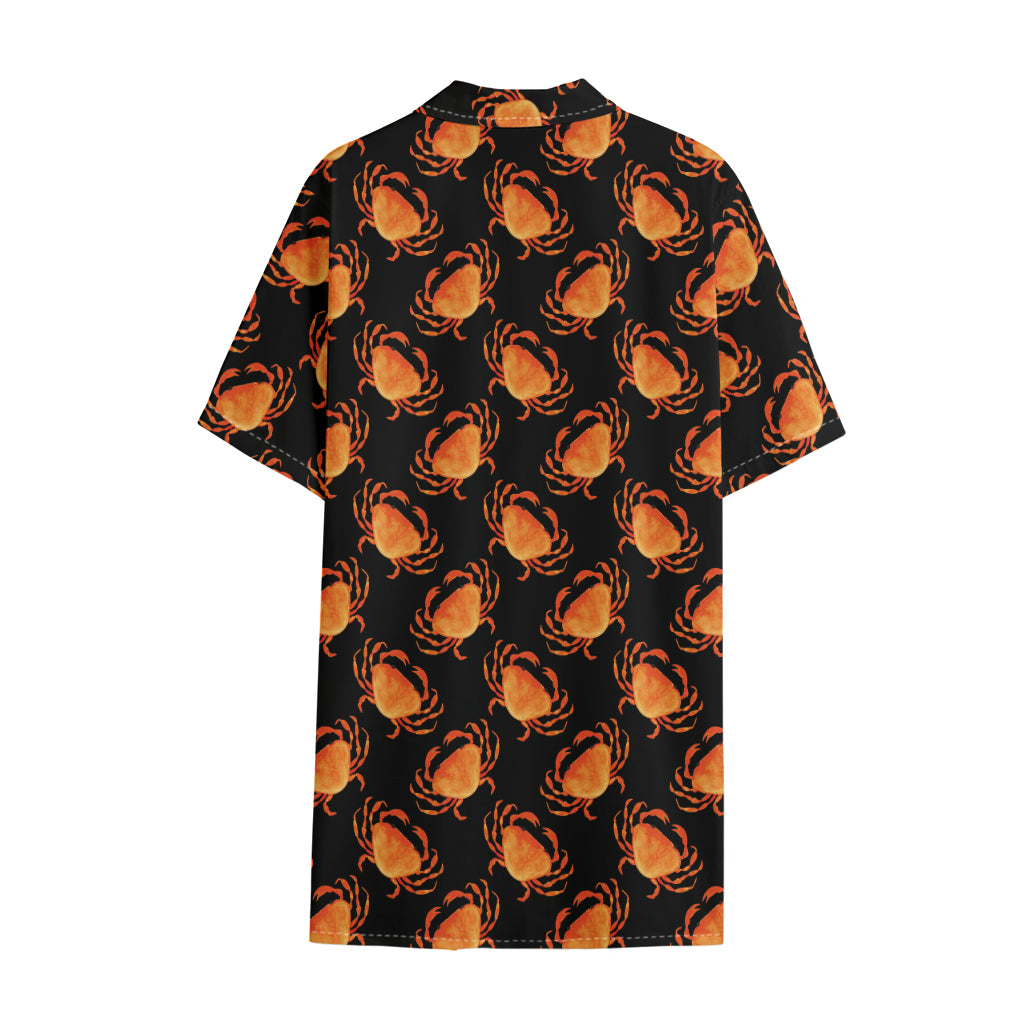 Watercolor Crab Pattern Print Cotton Hawaiian Shirt