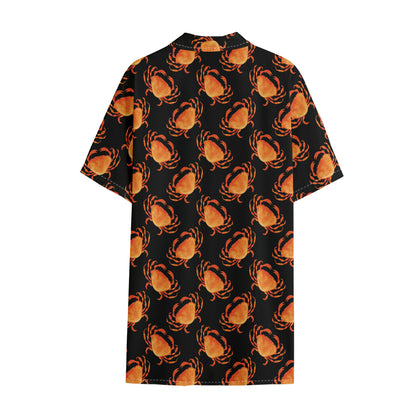 Watercolor Crab Pattern Print Cotton Hawaiian Shirt