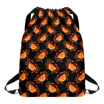 Watercolor Crab Pattern Print Drawstring Backpack