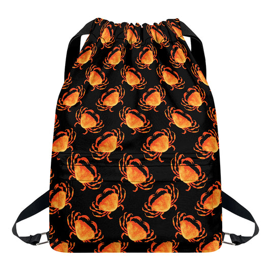 Watercolor Crab Pattern Print Drawstring Backpack