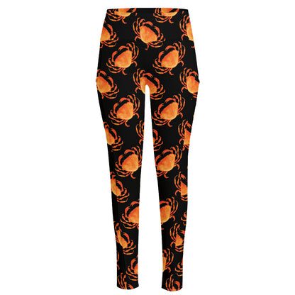 Watercolor Crab Pattern Print High-Waisted Pocket Leggings