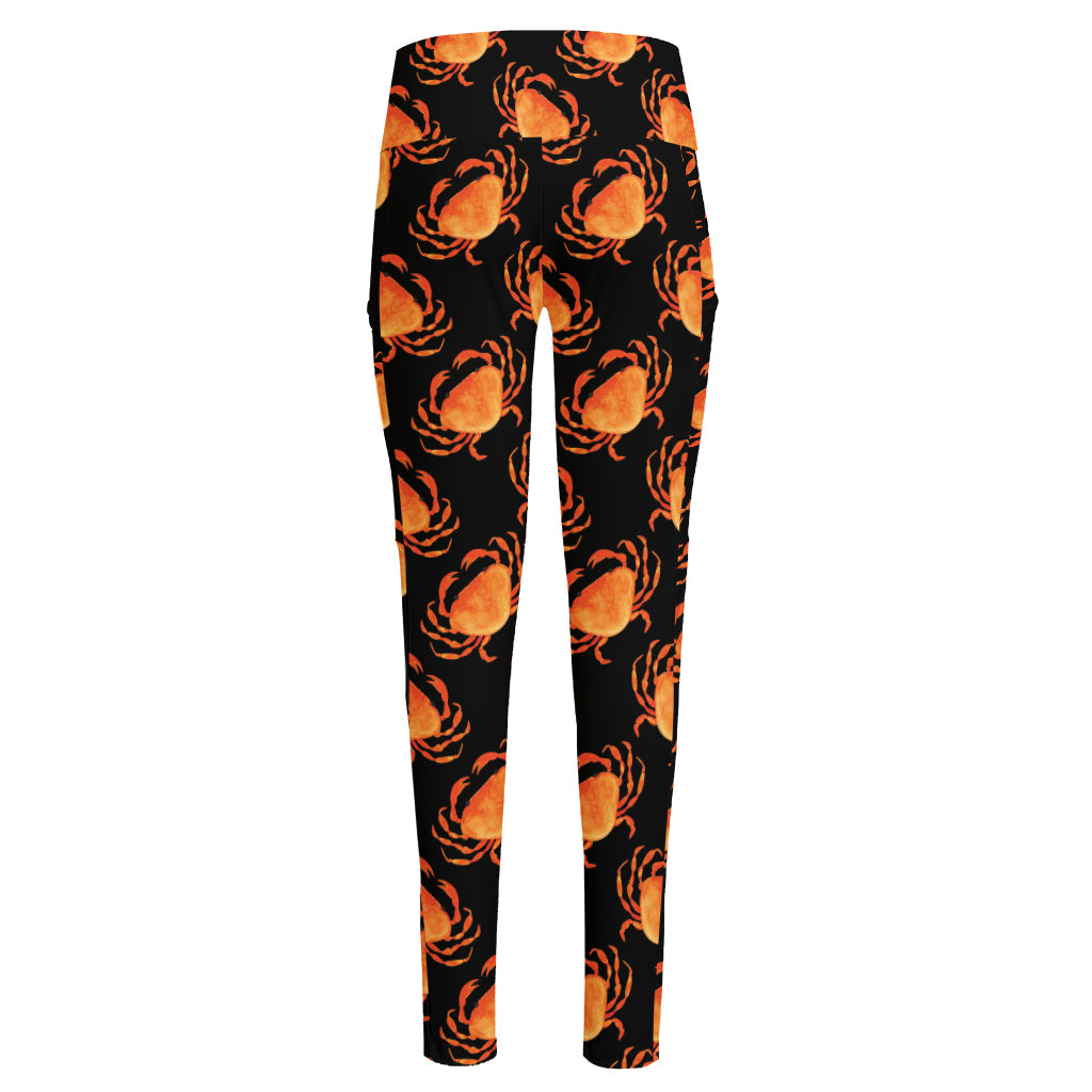 Watercolor Crab Pattern Print High-Waisted Pocket Leggings