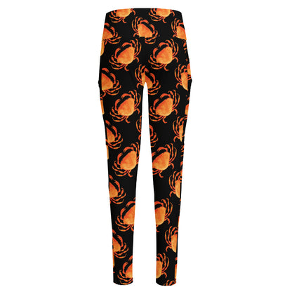 Watercolor Crab Pattern Print High-Waisted Pocket Leggings