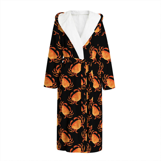 Watercolor Crab Pattern Print Hooded Bathrobe
