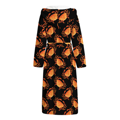 Watercolor Crab Pattern Print Hooded Bathrobe