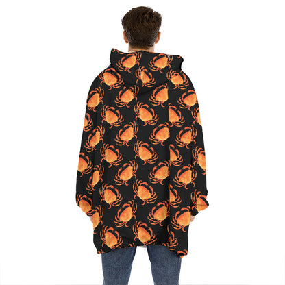 Watercolor Crab Pattern Print Hoodie Blanket