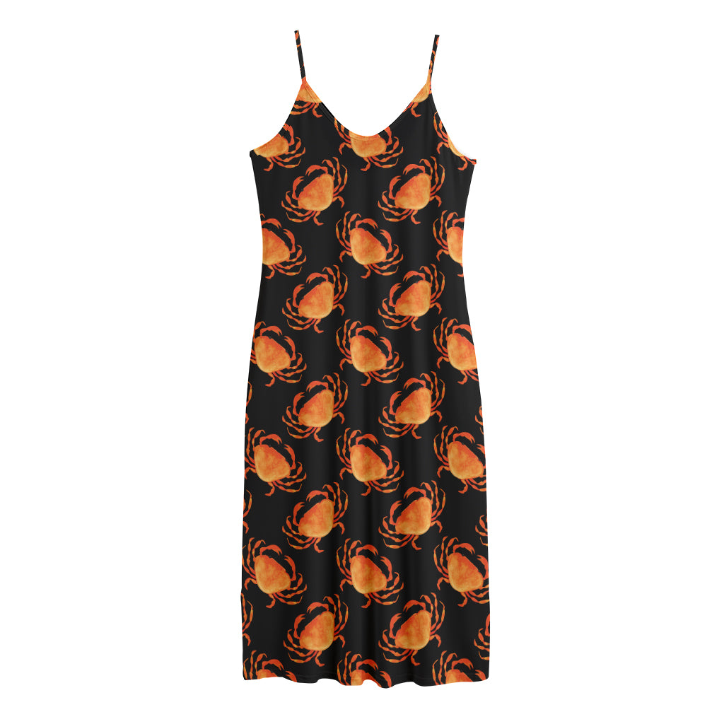 Watercolor Crab Pattern Print Jersey Midi Cami Dress