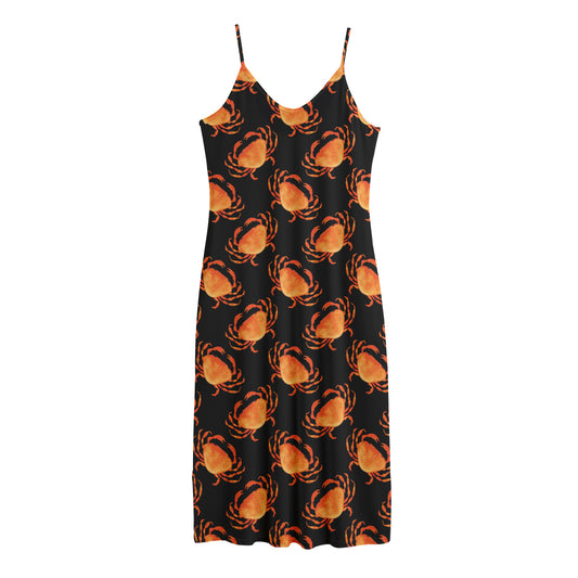 Watercolor Crab Pattern Print Jersey Midi Cami Dress