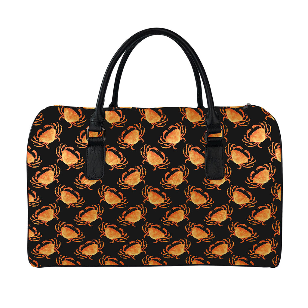 Watercolor Crab Pattern Print Leather Duffle Bag