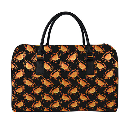 Watercolor Crab Pattern Print Leather Duffle Bag