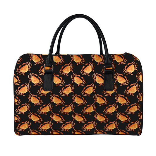 Watercolor Crab Pattern Print Leather Duffle Bag