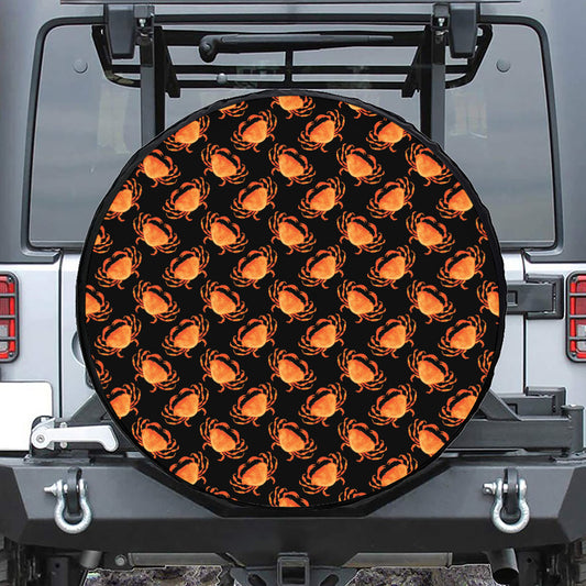 Watercolor Crab Pattern Print Leather Spare Tire Cover
