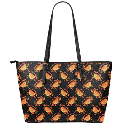 Watercolor Crab Pattern Print Leather Tote Bag