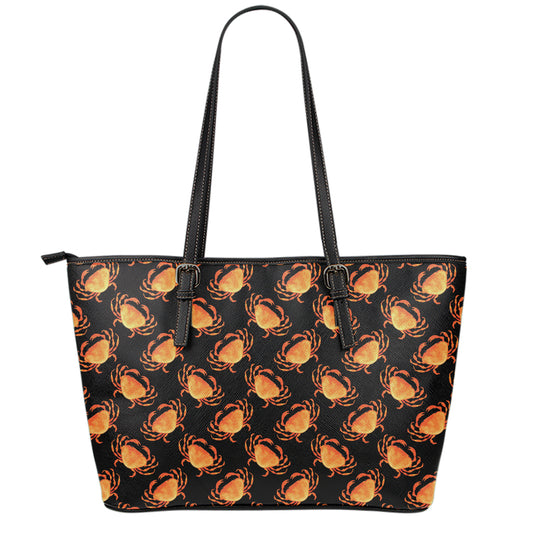 Watercolor Crab Pattern Print Leather Tote Bag