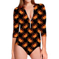 Watercolor Crab Pattern Print Long Sleeve Swimsuit