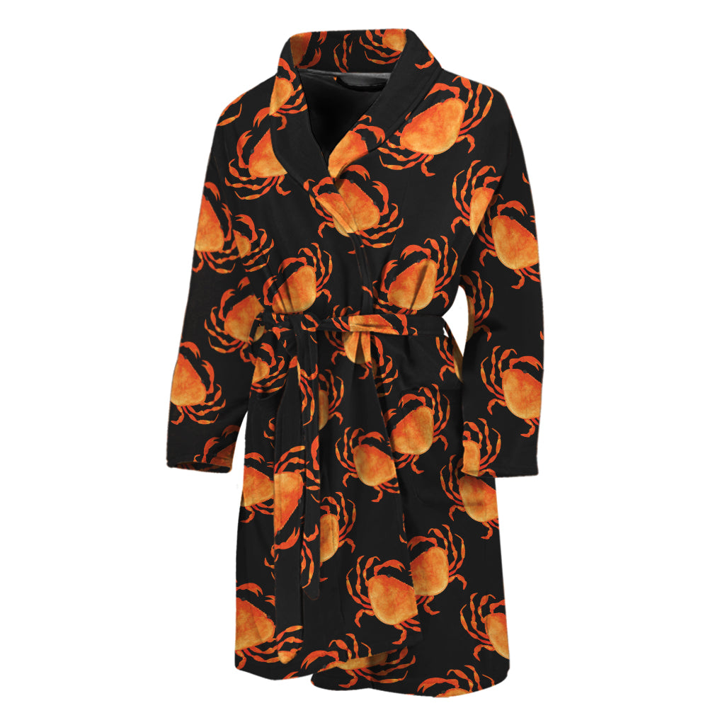 Watercolor Crab Pattern Print Men's Bathrobe