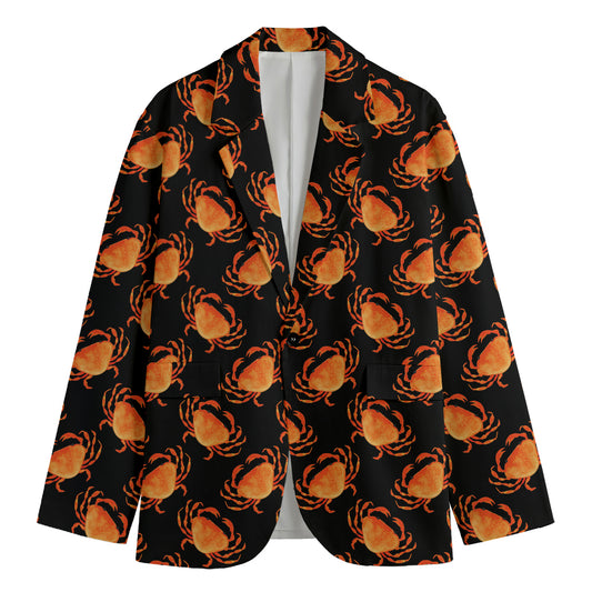 Watercolor Crab Pattern Print Men's Cotton Blazer