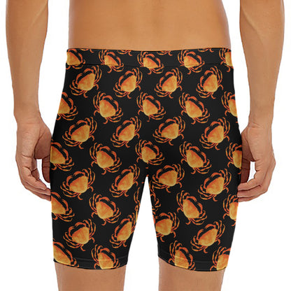 Watercolor Crab Pattern Print Men's Long Boxer Briefs