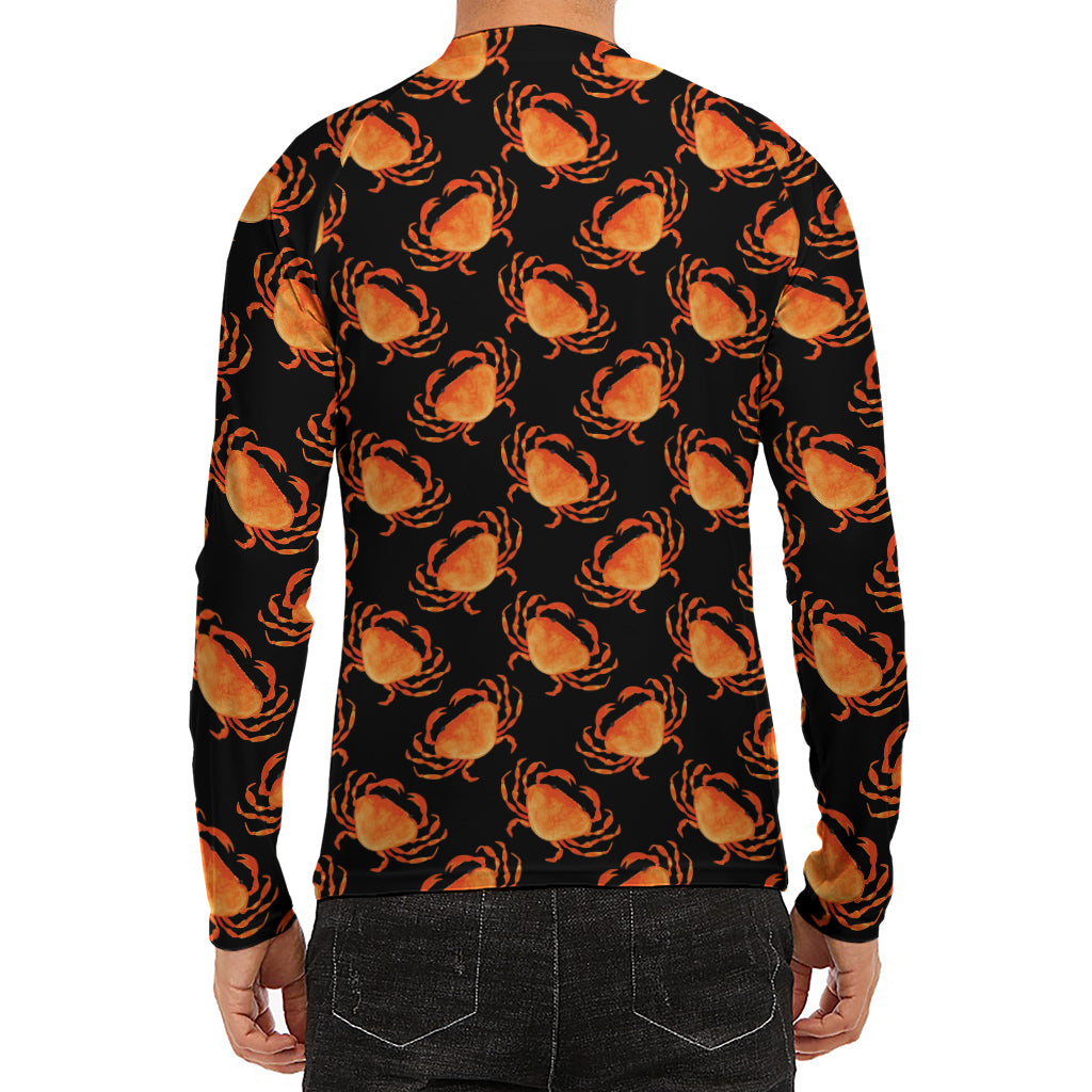 Watercolor Crab Pattern Print Men's Long Sleeve Rash Guard