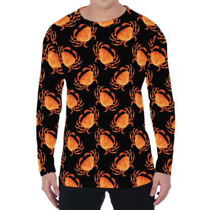 Watercolor Crab Pattern Print Men's Long Sleeve T-Shirt