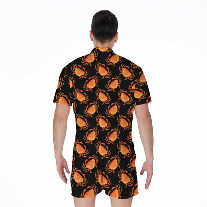 Watercolor Crab Pattern Print Men's Rompers