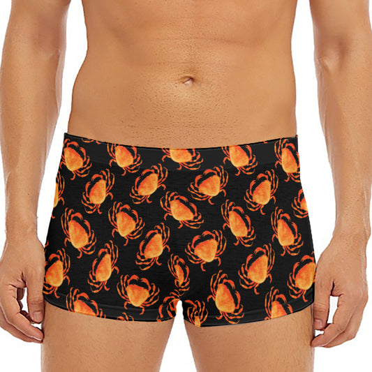 Watercolor Crab Pattern Print Men's Short Boxer Briefs