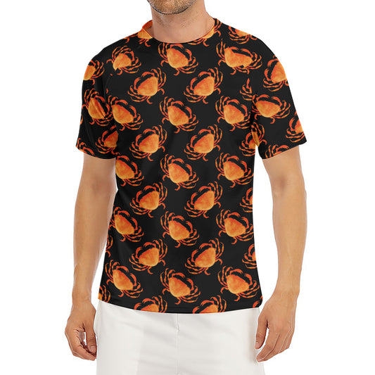 Watercolor Crab Pattern Print Men's Short Sleeve Rash Guard