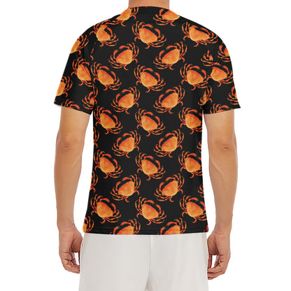 Watercolor Crab Pattern Print Men's Short Sleeve Rash Guard
