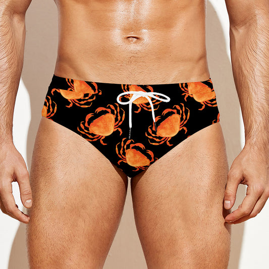 Watercolor Crab Pattern Print Men's Swim Briefs