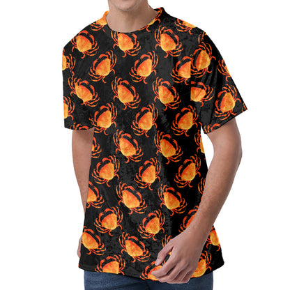 Watercolor Crab Pattern Print Men's Velvet T-Shirt