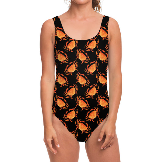 Watercolor Crab Pattern Print One Piece Swimsuit