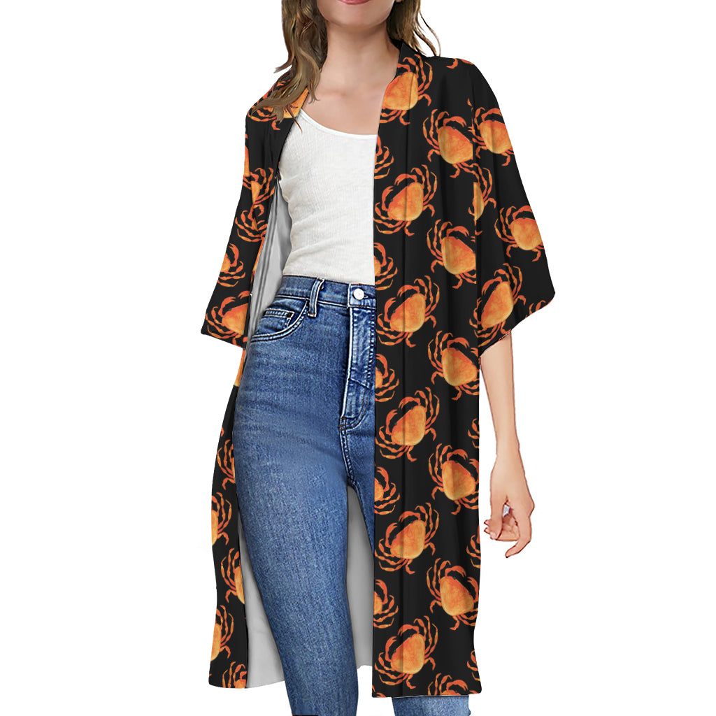 Watercolor Crab Pattern Print Open Front Beach Cover Up